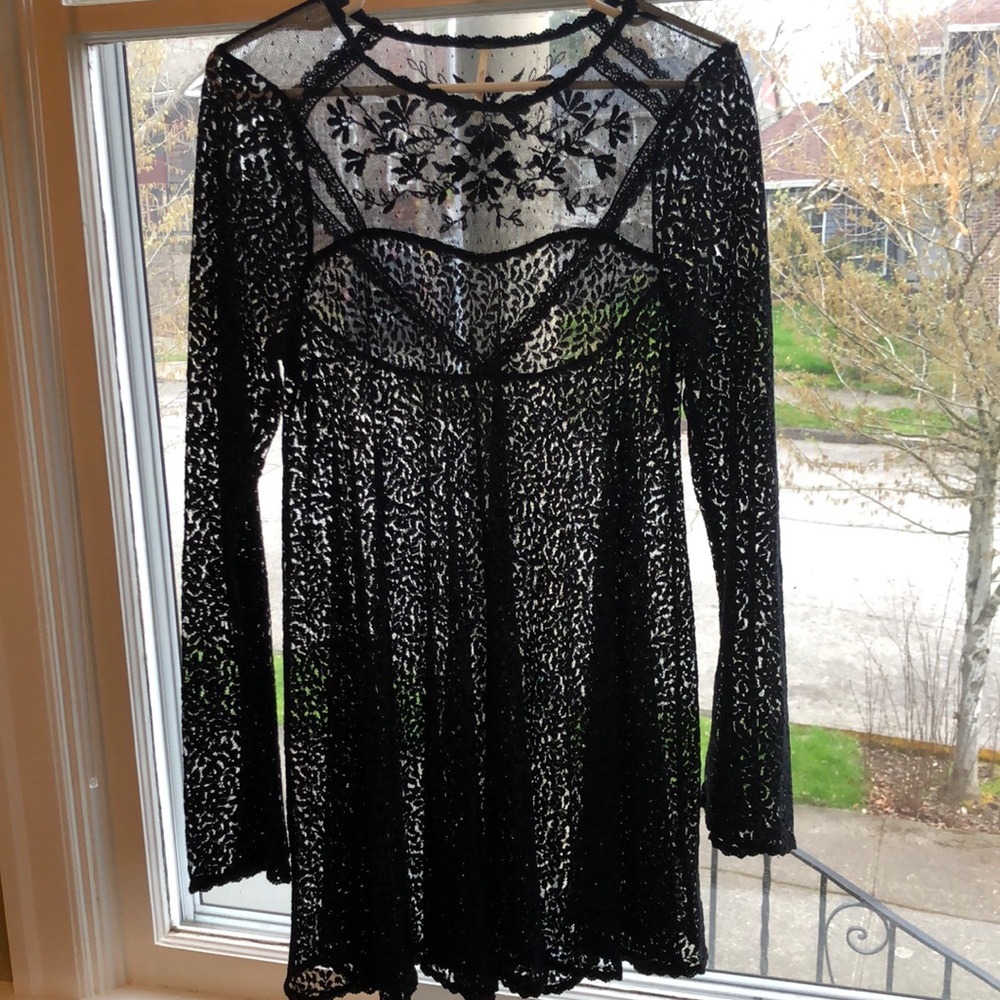 Free People Long Sleeve Beaded Lace Dress